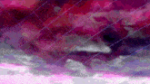a painting of a cloudy sky with purple lines