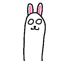a cartoon of two rabbits with pink ears looking at each other .