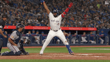 a baseball player for the blue jays throws a ball