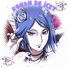 a cartoon drawing of konan de ice with hearts and stars