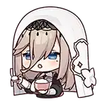 a cartoon girl is holding a cup of coffee and a knife .