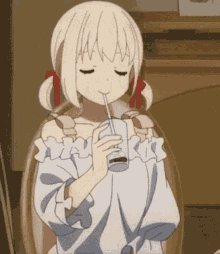 Lycoris Recoil Drink GIF - Lycoris Recoil Drink Anime GIFs