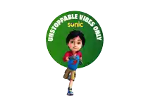 a cartoon character is running in a circle that says unstoppable vibes only sonic
