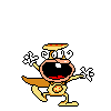 a pixel art drawing of a cartoon character with a pizza on his head and arms .