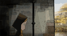 a cartoon drawing of a woman with a hood on her head