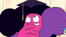 a cartoon character is wearing a graduation cap and covering his face