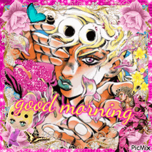 a picture of a jojo 's bizarre adventure character with the words good morning written on it