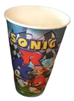 a paper cup that says sonic r on the front