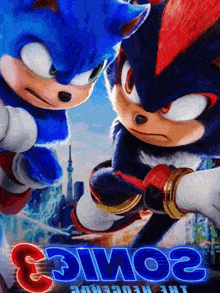 a movie poster for sonic the hedgehog 3 shows sonic and shadow