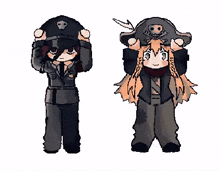 a pixel art of a girl wearing a pirate hat and a skull and crossbones hat .