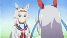two anime characters are standing next to each other and one of them has a star on her chest