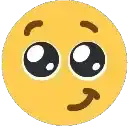 a close up of a yellow smiley face with big eyes and a smirk .