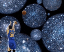 a basketball player with the number 30 on his jersey throws a ball