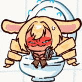 a cartoon drawing of a girl with bunny ears sitting in a toilet