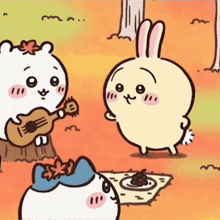 a cartoon of a bear playing a guitar and a rabbit standing next to it