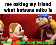 two stuffed animals are sitting on a red couch and the caption says me asking my friend