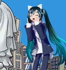a cartoon of a girl with a cat ear covering her face
