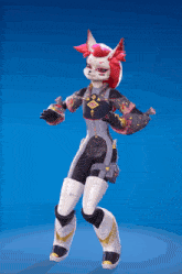 a cartoon character with red hair is dancing on a blue screen