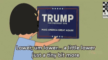 a cartoon character is holding a sign that says trump for president