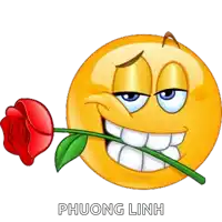 a smiley face holding a red rose in its mouth and the name phuong linh below it