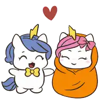 a cartoon drawing of two unicorns with a heart above them