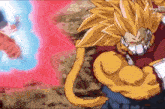 a cartoon character is fighting another cartoon character in a battle .