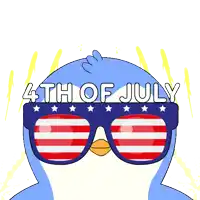 a penguin wearing patriotic sunglasses with the words 4th of july written above it