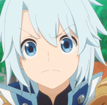 a blue haired anime character says please por favor in spanish