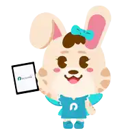 a cartoon rabbit holding a tablet that says accurate