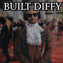 a man in a costume with the words built diffy on the top