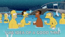 a group of cartoon characters are sitting in a hot tub .