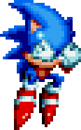 a pixel art of sonic the hedgehog in a red and blue outfit