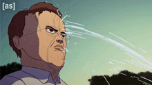 a cartoon of a man spraying water on his face with the letters a and s on the bottom