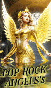 a poster for pop rock angels 's shows a woman in a golden outfit