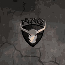 a logo for a company called mng with a bull head on a shield