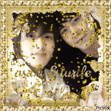 a picture of two people in a gold frame with the word turtle written on it