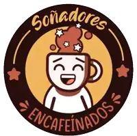 a logo for soñadores encafeinados with a cup of coffee