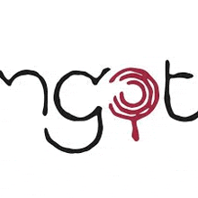 a logo for a company called ngot with a red lollipop in the middle of the word .