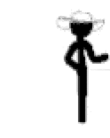 a black and white silhouette of a stick figure with a hat and tie .