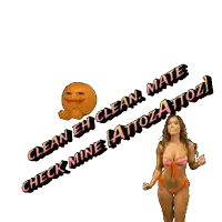 a woman in a bikini says clean eh clean mate check mine attozatozi