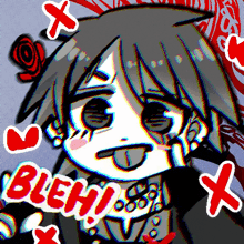 a drawing of a person with the word bleh on the bottom right