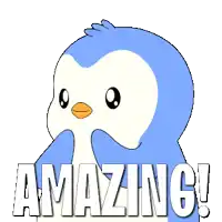 a blue and white penguin with the word amazing written below it
