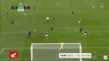 a soccer game is being played with the score 7-2