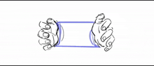 a black and white drawing of two hands holding a blue string