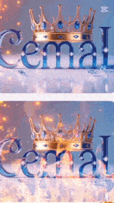 the word cemal is surrounded by flames and crystals