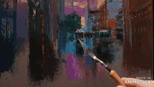 a person is painting with a spatula on a canvas and the words made in animatica are visible