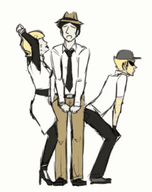 a man in a hat is standing next to two women