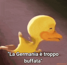 a picture of a duck with the words " la germania è troppo buffata " above it