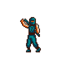 a pixel art illustration of a ninja with a sword in his hand