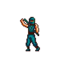 a pixel art illustration of a ninja with a sword in his hand